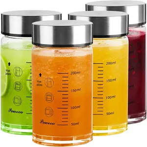 Juice 4 Pack 10 oz - Wide Mouth with Lids - for Juicing, Protein, Smoothie, Milk, Reusable, BPA Free, Stainless Lids, Blender, Shaker Bottle (300ml)