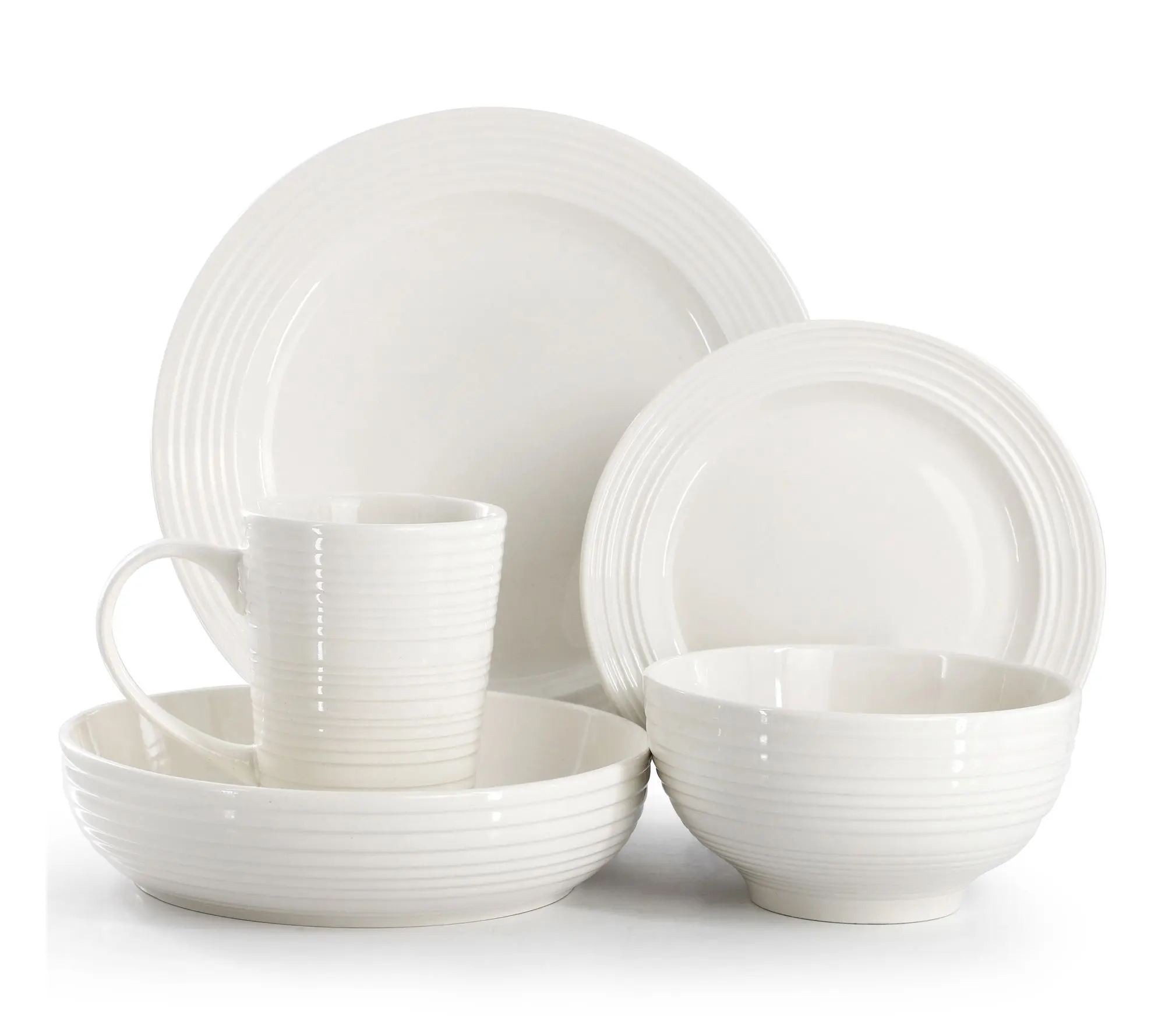 Elama Nikki 18 Piece Ribbed Porcelain Dinnerware Set