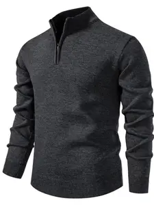 Men's Fall Winter Warm Fleece Sweatshirt, Textured Knit Stand Collar Pullover, Loose Fit Casual Half Zipper, Christmas