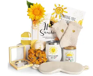 Birthday Gifts for Women, Sending Sunshine Christmas Gifts, Get Well Soon Gifts Basket Care Package Unique Spa Gifts Box with Wine Glasses for Thinking of You Her Sister Best Friend