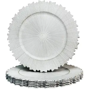 Antique White Charger Plates, 13" Round Chargers for Dinner Plates, Set of 6 Plastic Plate Chargers for Weddings, Parties, Tabletop Decor.
