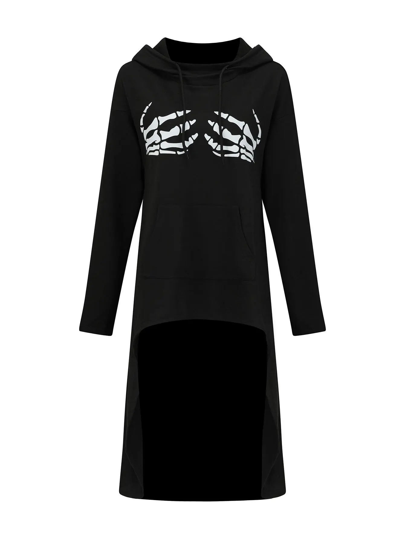Women's Midnight Skeletal Hooded Dress with Pockets, Ladies Clothes, Casual Womenswear, Halloween Hoodie Dress