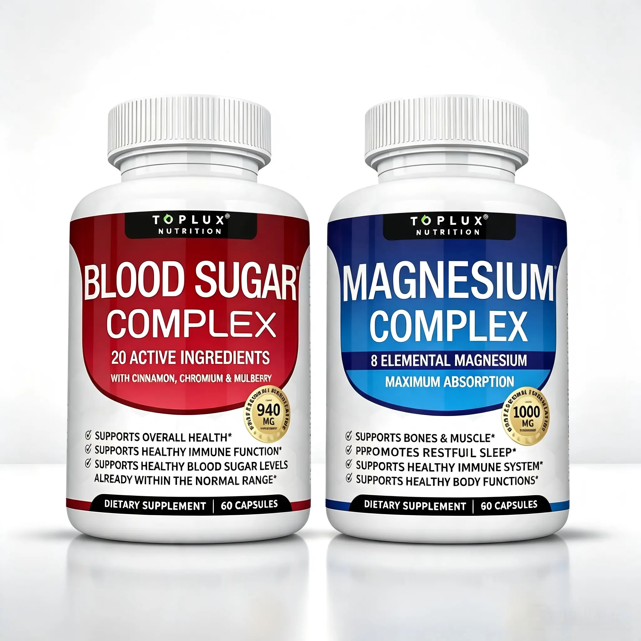Toplux Magnesium Complex 8 Essential Magnesium Supplement and Blood Sugar Complex 20 Vitamins & Minerals Support Overall Health