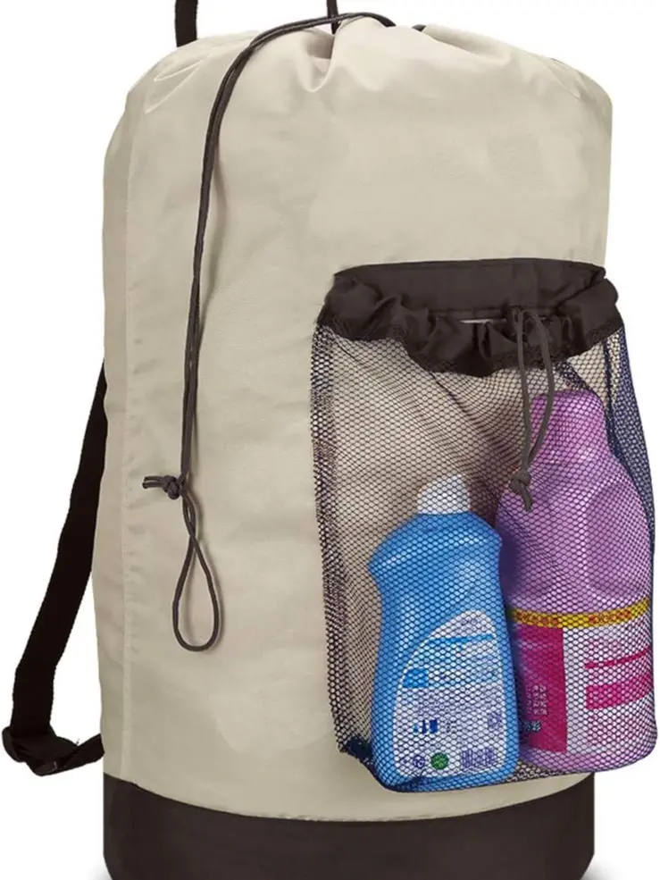 Backpack Laundry Bag, 115L Large Hamper with Shoulder Straps, Drawstring Closure, Mesh Pocket, Khaki