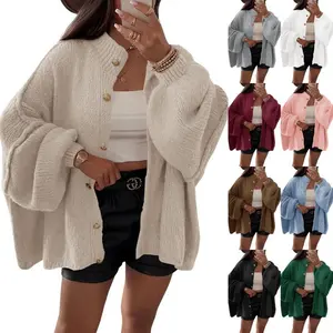 Women's oversized cardigan long sleeved lantern sleeve button down down thick knitted loose autumn sweater jacket(Sheets)