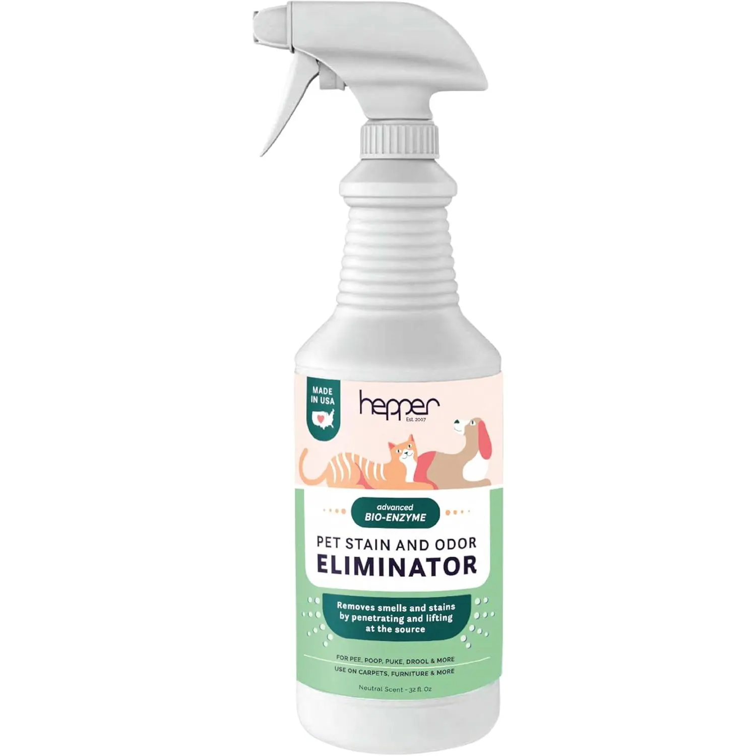 32oz Advanced Bio-Enzyme Pet Stain & Odor Eliminator Spray - No Residue Safe Home Remover, Neutral Formula for Cats, Dogs