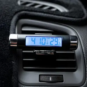 Car Digital Clock Thermometer, Batteries Powered LCD Display Digital Clock Thermometer, Mini Car Clock with Backlight for Car Truck