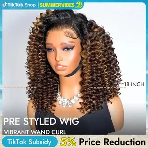 [Spring/Summer Essential] Wiggins Hair Ready To Go Glueless Wig Wand Curl Ombre Brown With Highlights 7x5 Lace Closure Wigs Human Hair Pre Cut Lace Beginner Friendly #SummerVibes