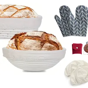 Premium Round Bread Banneton Basket with Liner - Perfect Brotform Proofing Basket for Making Beautiful Bread Oval and Circle Oven Glover,  Bread lame