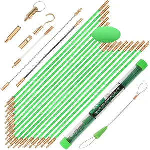 45FT Fiberglass Running Electrical Wire  Glow Rods Wire Pulling, Fish Rods Electrical Kit with 8 Different Attachments and Fish Tape Wire Puller Kit
