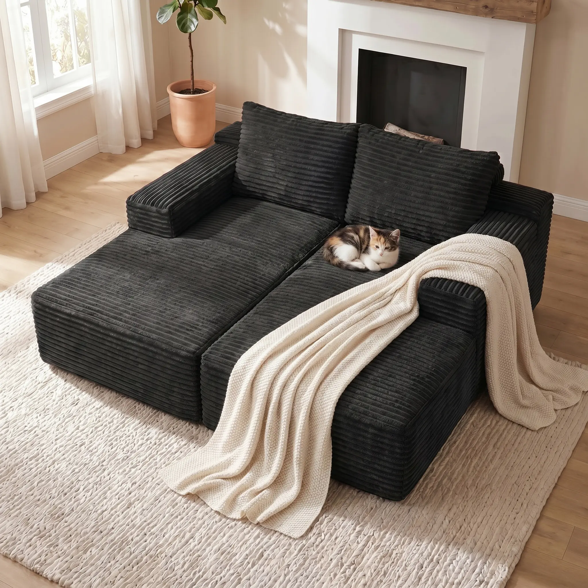 【Flash Sale】Oversized Sofa Bed with Throw Pillows Armrests Upholstered Comfortable Sleeper Reading Chair for Living Room Bedroom Movie Room Boneless Couch