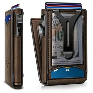 Men's wallet, wallet, ultra-thin gift, metal credit card holder, magnetic leather flip cover