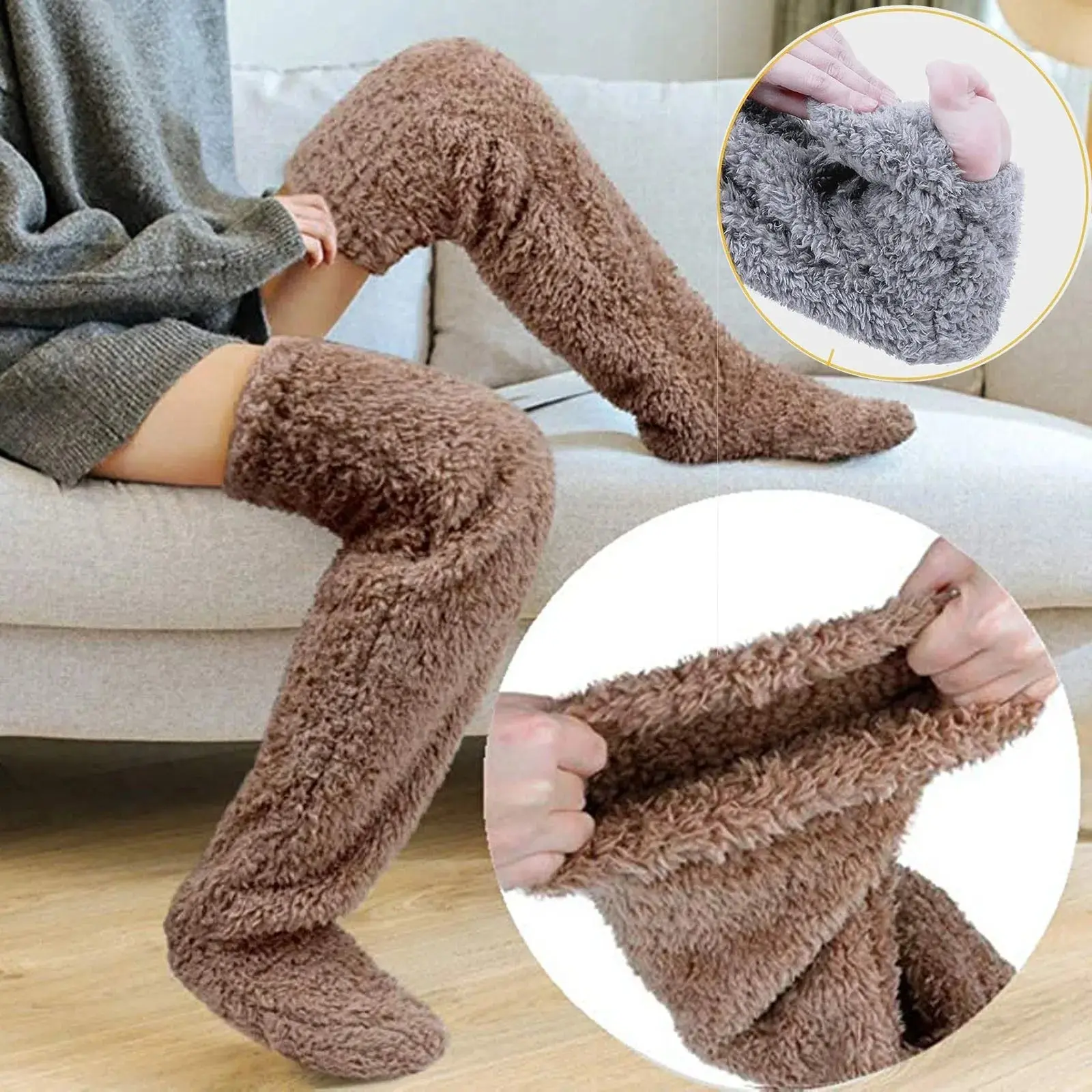 Women's Cute Fluffy Over-Knee Socks - Comfortable, Thermal, Breathable, Soft, Stretchy, Oversized Wrap, Anti-Skid - Cozy Casual Day Wear for Sweater, Pajama Outfits (Comfortable Knee-High Socks Variant), Anti-Skid Knee-High Socks