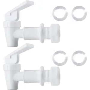 HUI NING BPA Free Plastic Water Spigot, Replacement Cooler Faucet for Countertop, Household Bucket, Water Cooler Filtration Systems Pitcher Jug Dispenser (2 White)