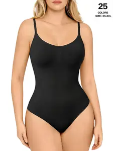 Women's Seamless Shaping Bodysuit, Tummy Control Slimming Thong Body Shaper, Adjustable Strap, Casual Style, All Seasons, Regular Length, Shapewear