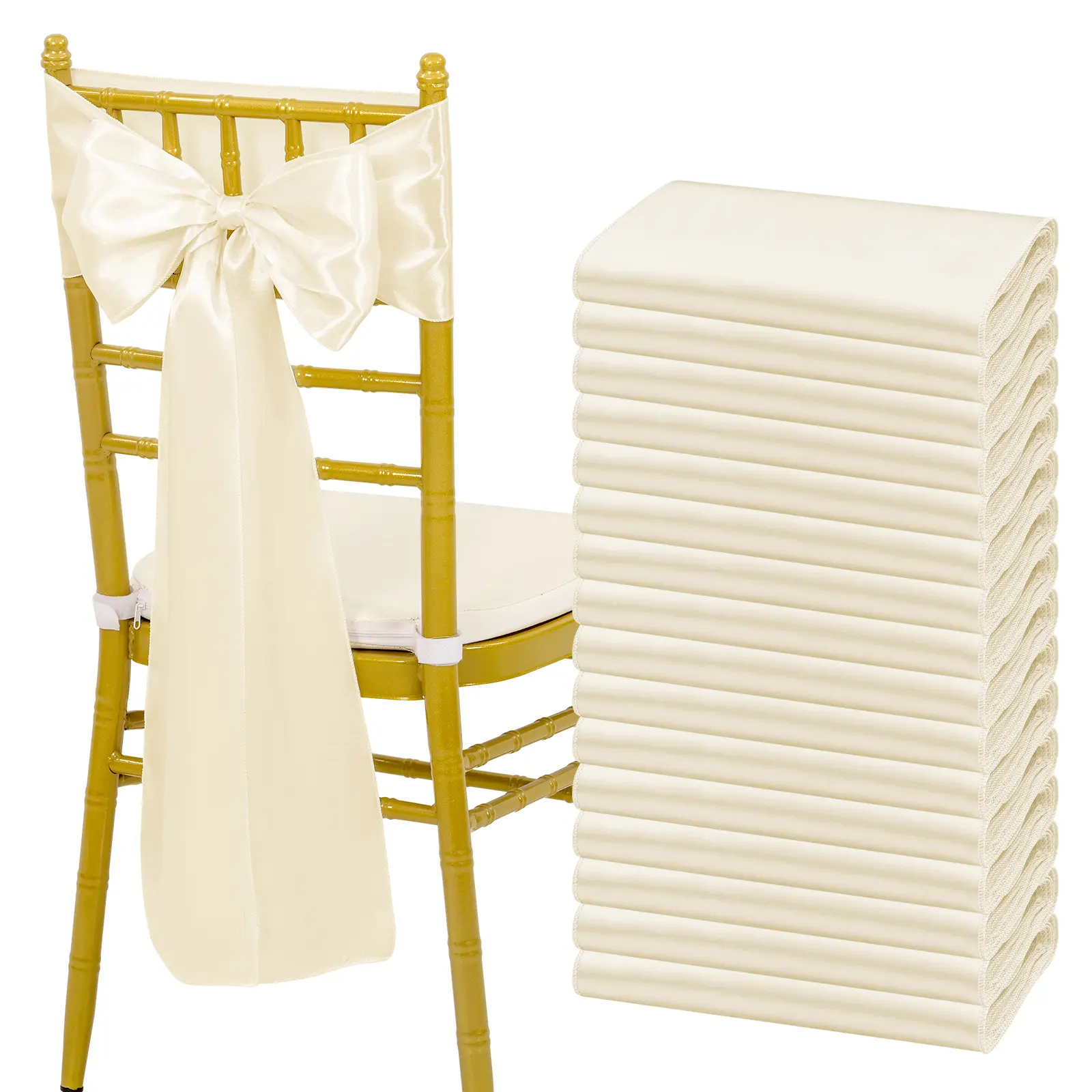 FANI 50/60/100/120 PCS  Satin Chair Sashes Bows Universal Chair Cover for Wedding Reception Restaurant Event Decoration Banquet,Party,Hotel Event Decorations (7 x 108 inch) Removable Washable Slipcover