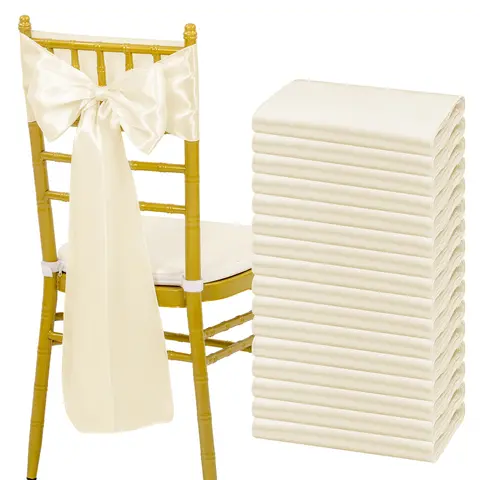 FANI 50/60/100/120 PCS  Satin Chair Sashes Bows Universal Chair Cover for Wedding Reception Restaurant Event Decoration Banquet,Party,Hotel Event Decorations (7 x 108 inch) Removable Washable Slipcover