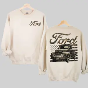 Ford Motor Company Camo Flag Graphic Sweatshirt & T-Shirt, Hoodie, Classic Ford Cotton Streetwear, Patriotic Auto Enthusiast Gift, Unisex Casual Fit