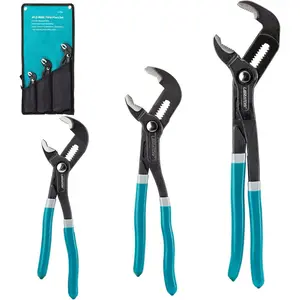 CR-V Steel Plumbing Pliers Set -  Joint & V-Jaw Tongue &  Pliers, Pipe Grips, Ratcheting Push Button Adjustment, 3 count