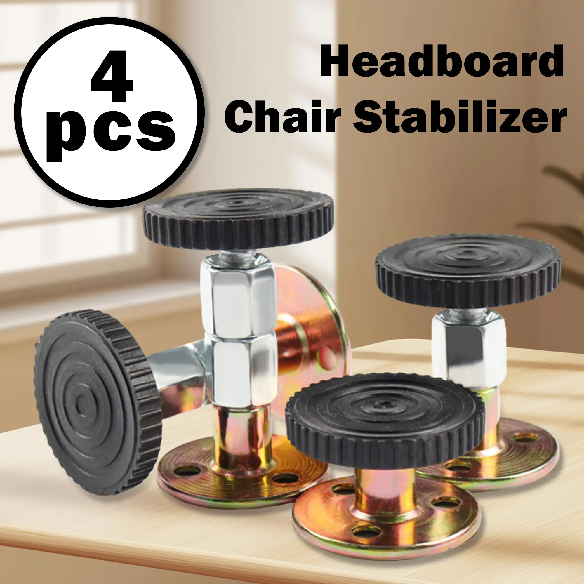 4 Counts Adjustable Threaded Headboard Stoppers Fixer, Metal Bed Frame Anti-Shake Tool, Antishake Support Stabilizer for Beds, Sofas