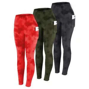 【New Year Deals】Pro-Fit  3pcs set Tie Dye Print High Waist  Leggings, side pockets, Moisture-wicking, 25%Spandex, Shaping, Breathable, Squat Proof, Stretch, Sportswear/Womenswear/Workout/Training/Plain Casual/Gym Fitness 78024-3