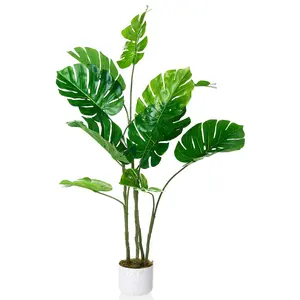 Realistic Artificial Banana Tree & Monstera Plant – Faux Exotic Greenery in Pot for Indoor/Outdoor Floor Decor, Home, Living Room, Office, Patio, Pool – 3.6-3.8FT