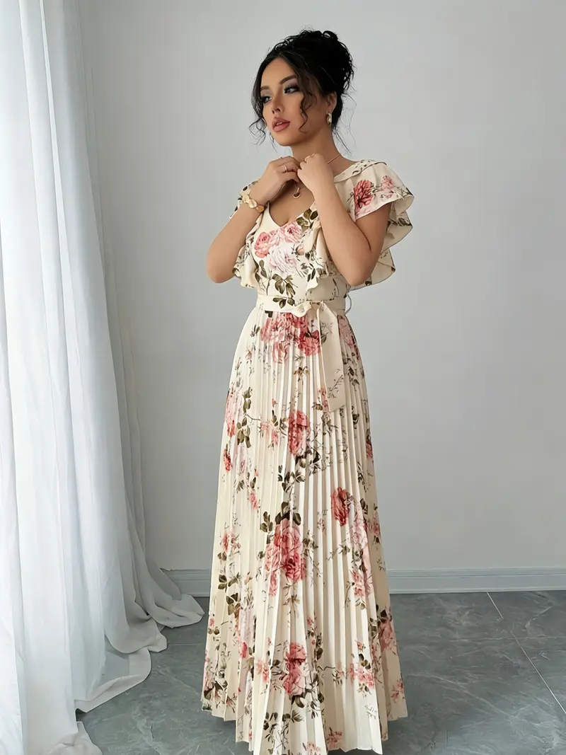 apricot formal dress Wedtrend Women Formal Party Prom Dress Apricot A Line Spaghetti Straps  Print Long Bridesmaid Dress with Slit – WEDTREND main image 0