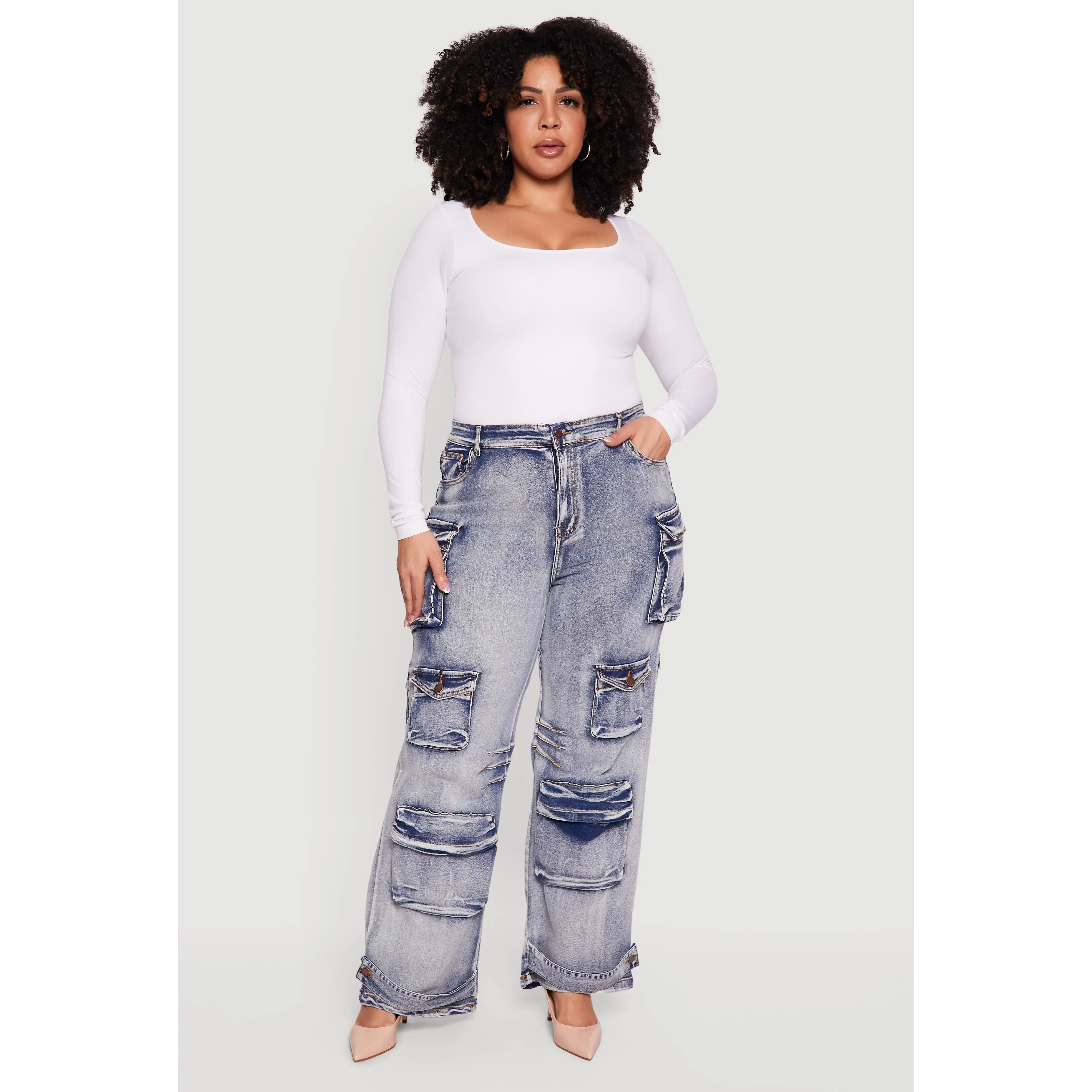 Plus Size Mineral Wash Utility Jeans
