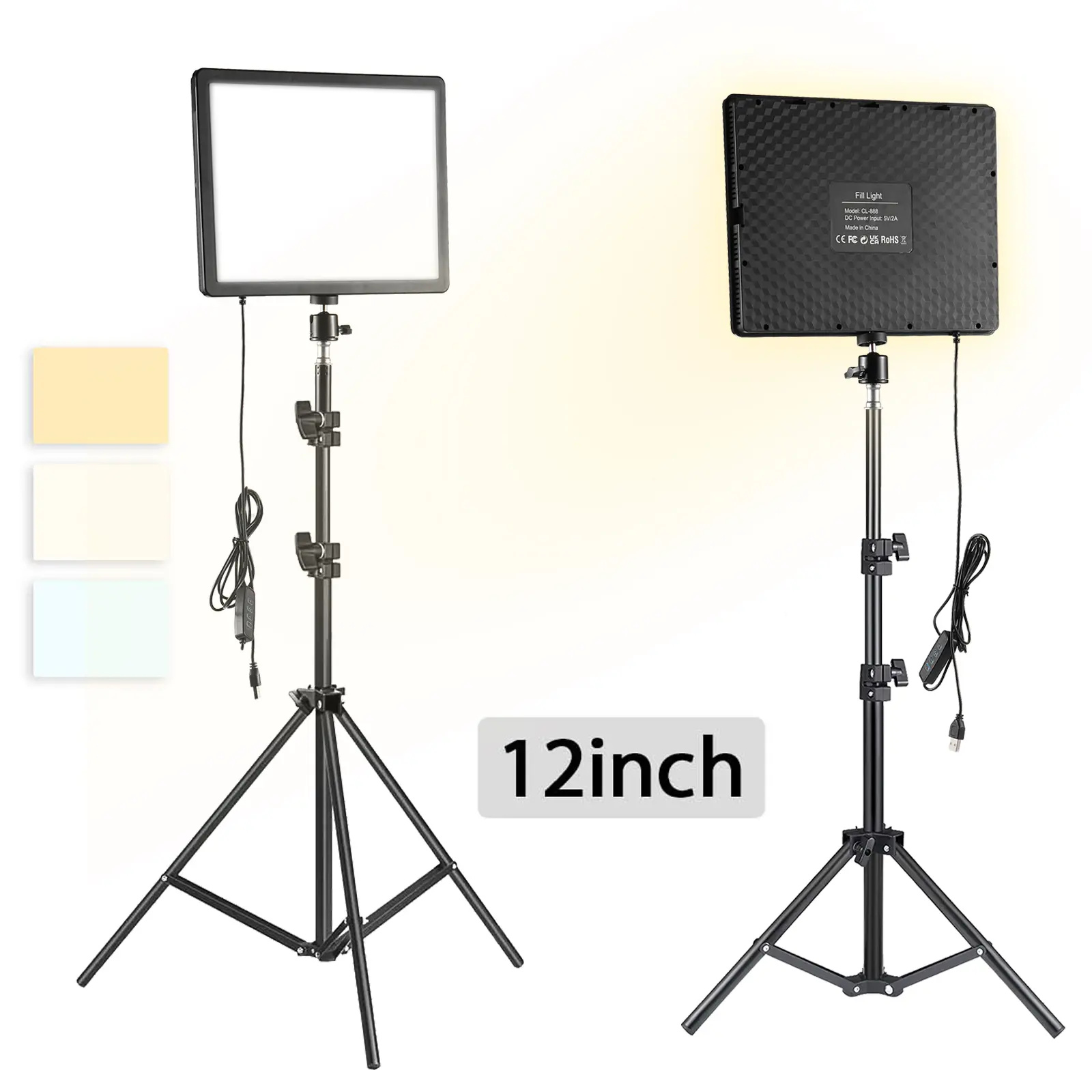12-Inch Video Fill Light Tube Kit with 43-Inch Tripod Stand, Phone Clip, USB Power & Push Button Control for Live Streaming, Photo Shooting – Camera & Phone Accessories for Filming Setup