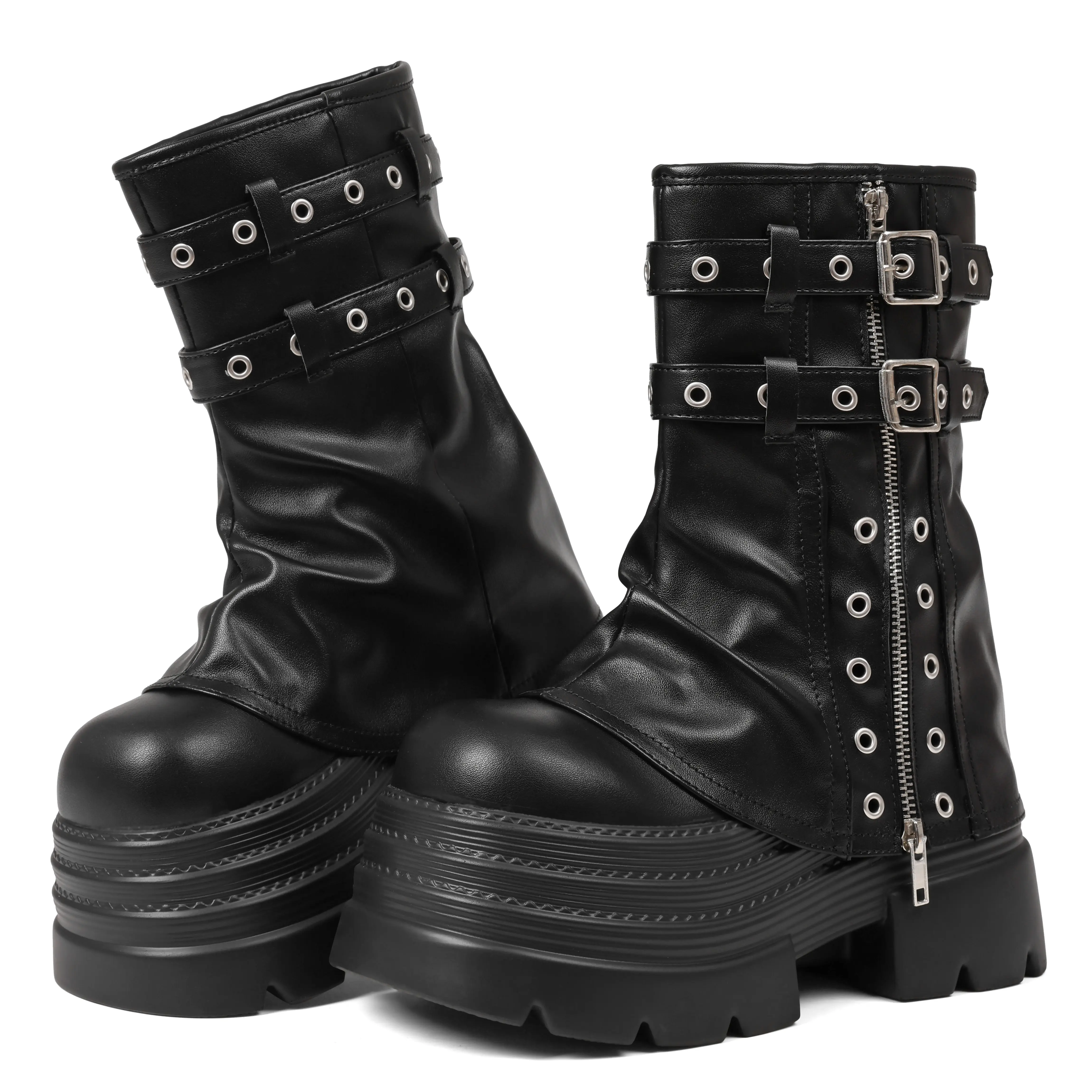 EROCALL Women's Ankle Boot with Studs and BucklesWomen's Ankle Boot with Studs and Buckles Women's Fashion Platform Boots Lug Sole Goth Ankle Booties Shoes