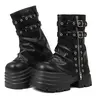 EROCALLI Women's PU Leather Round Toe Studded Buckle Platform Ankle Booties - Goth Punk, Chunky Lug Sole, Chunky Heel, All Seasons Walking Shoes, Avant Garde Fashion Black Brat Style Vibe Footwear