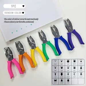 1PC Rubber-coated Hole Punching Pliers, Hand-held Punching Machine, Heart/Star/Round/Square, Hole DIY, Durable, Manual Metal Puncher, Stationery, Paper Loose-leaf Handmade, Perler Beads Puncher, Smooth hole puncher, Colors & Patterns, Ideal Gift
