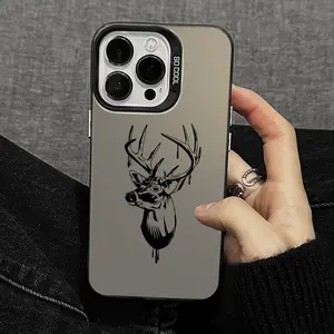 Phone case for iPhone 16 Pro Max 15 Plus 14 13 12 11 XR XS Line Deer Head Pattern Anti-Scratch Shockproof Pocket-Friendly durable Cover iphone  15  pro  max  case