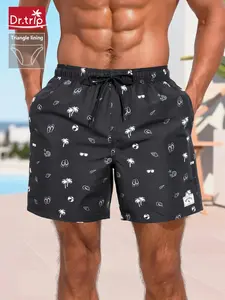 Men's Tropical Print Swim Trunks, Swimming Shorts, Regular Fit Casual Comfy Swim Shorts for Summer, Men's Swimwear for Beach Vacation