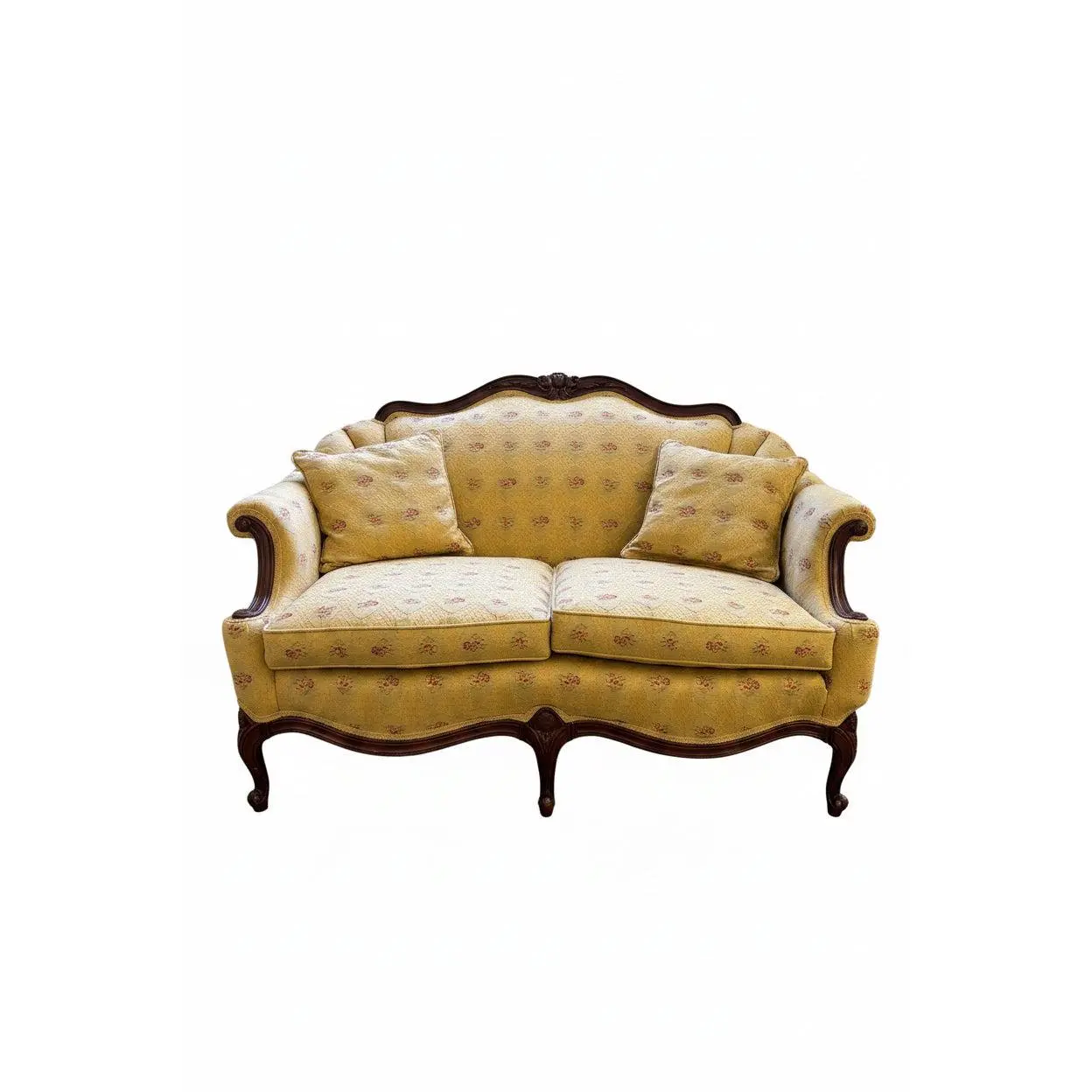 Antique Louis XV Style Carved Walnut Serpentine Loveseat / Settee and Matching Chair