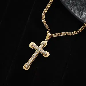 Stainless Steel Cross Pendant Necklace with Diamond Accent - Elegant Design for Everyday Wear