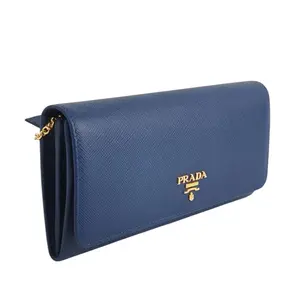 Pre-owned PRADA leather small leather goods Continental Saffiano in Navy Blue