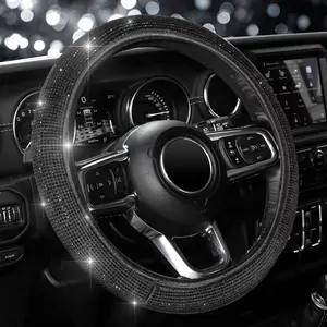 KAFEEK Diamond Elastic Steering Wheel Cover with Shining Crystal Water Diamond Universal 15 inch Black Red Purple White Car Accessories Interior