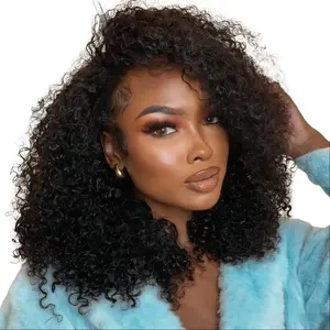【2026 Super Deal】 Curly 3 In 1 Half Wig Human Hair Elastic Drawstring Wear Go Glueless Afro Kinky Curly Human Hair Half Wigs Friendly To Beginners 200% Density Natural Hairline Flip Over Wig 16Inch#halfwig