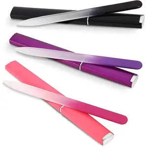 Glass Nail File with Case, 3 Counts/6 Counts Professional Glass File, Double-sided Etched Gentle Nail Care Tool for Women & Adults, Nail File Kit
