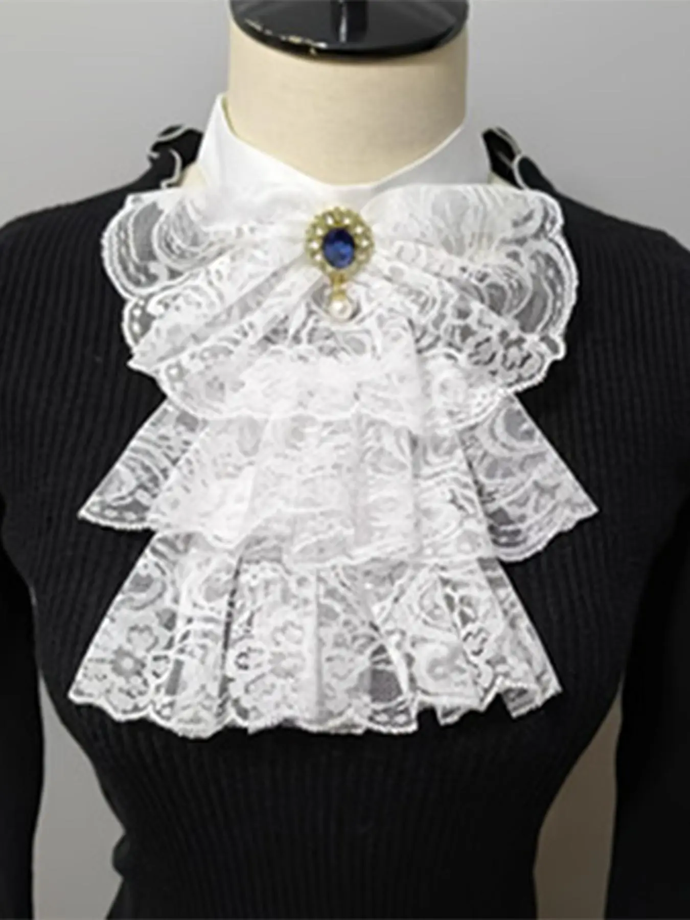 New Vintage Lace Decorated Fake Collar Scarf, Retro Small Shawl Collar, Elegant Organza Ruffle Collar, Women's Fashion Accessory, Multifunctional Lace Scarf