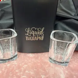 Flask and 2 square shot glass set