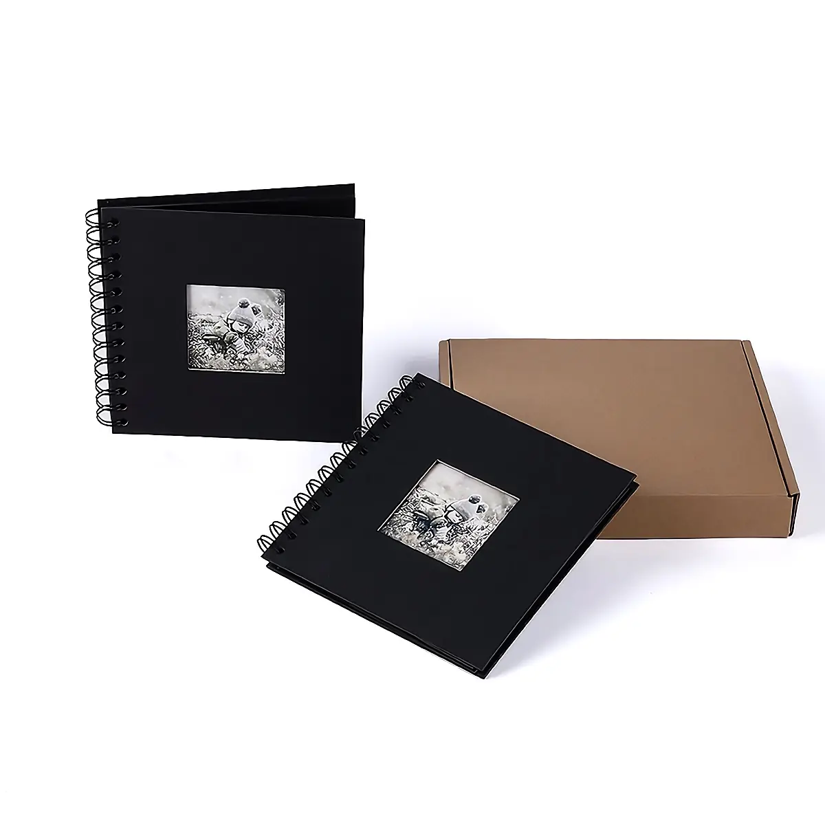 1pc DIY Elegant Simple Window Scrapbook Photo Album, 7x7 Inch, 20 Sheets/40 Pages, Cowhide Paper, Foldable Hard Cardboard Packaging