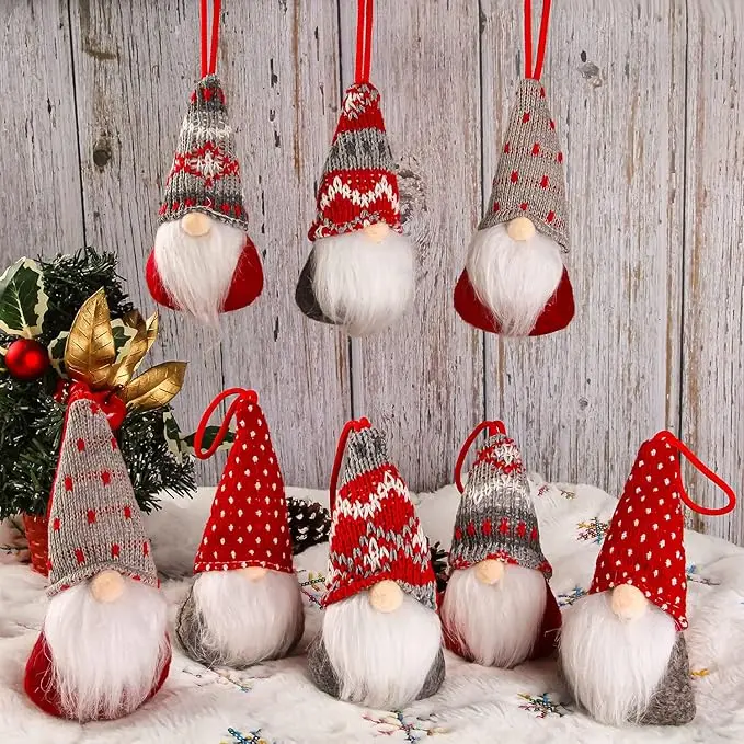 Christmas Dwarf Ornament Set of 8 Christmas Elf Christmas Tree Ornaments, Swedish Dwarf Handmade Plush Christmas Decorations Smooth Gift santa wreath Gnome Hat Room