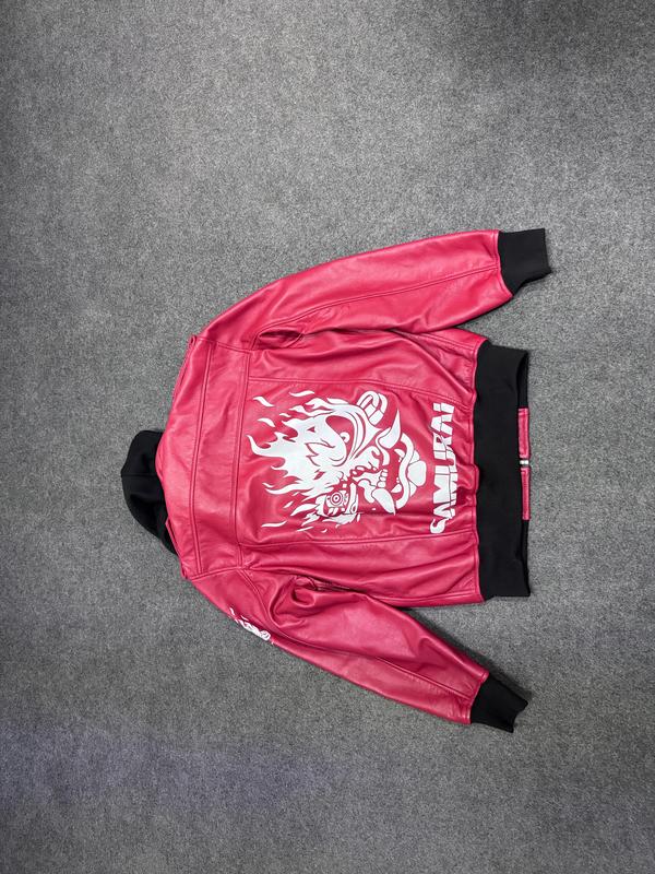 Premium Red Cyberpunk 2077 Samurai Gaming Leather Jacket Removable Hood- Best Gift Menswear Coats