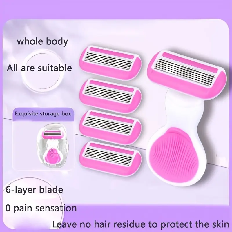 Women's Bikini Razor Blade Set, Reusable & Detachable Blades, Stainless Steel Handle, Ideal for Face & Body Hair Removal, Storage, Hair Removal Tool