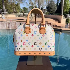 Pre-owned Louis Vuitton Coated Leather Top Handle Bags White Takashi Murakami Alma PM