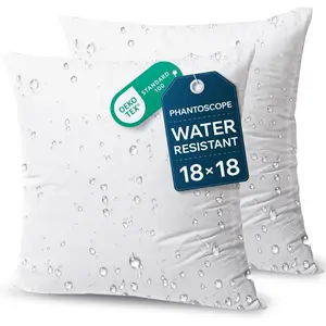 Phantoscope Premium Outdoor Pillow Inserts - Pack of 2 Square Form Water Resistant Polyester Throw Pillows, Couch Sham Cushion Stuffer, 18 X 18 inches