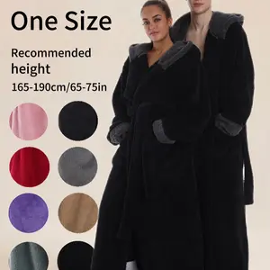 Hooded Elegant Bathrobe with Hat and Belt, Pocket, Unisex, Thickened, Fall Winter, Gift Essential, Textured Belted Robe