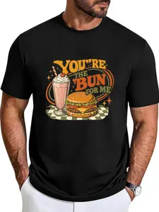 You're The Bun For Me Vintage Diner Tee Unisex Cotton Graphic T-Shirt Black White Burger Lover Gift